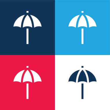 Plaj Şemsiyesi mavi ve kırmızı. Minimum simge seti