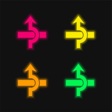 Bir Dikdörtgen Element üzerinde ok. Dört renkli parlak neon vektör simgesi.