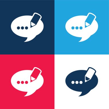 Blog Comment Speech Bubble Symbol blue and red four color minimal icon set clipart