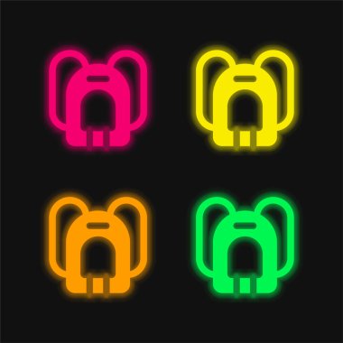 Sırt çantasında parlayan dört renk neon vektör simgesi