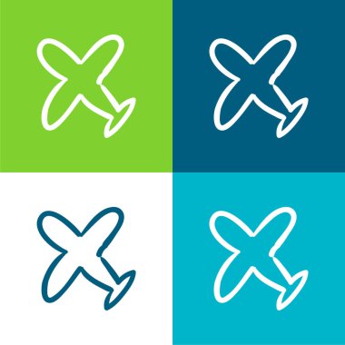 Uçak El Taslağı Düz Düz 4 renk simgesi seti