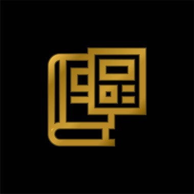 Kitap altın kaplamalı metalik simge veya logo vektörü