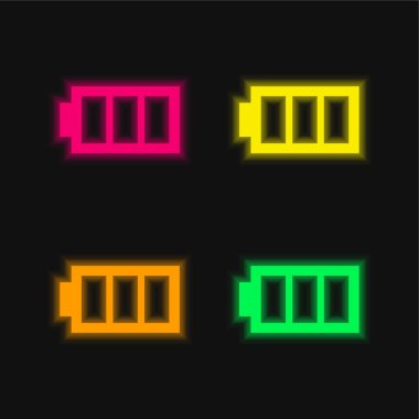 Battery Image With Three Areas four color glowing neon vector icon clipart