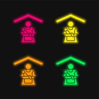 Dört renkli parlak neon vektör simgesine bakıcılık