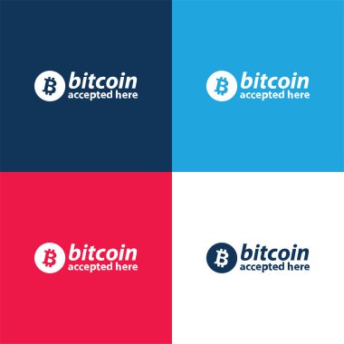 Bitcoin Accepted Here Logo blue and red four color minimal icon set clipart