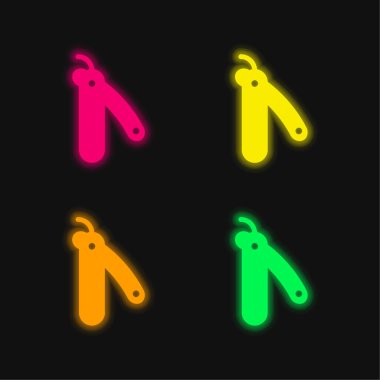 Berber Bıçak dört renk parlayan neon vektör simgesi