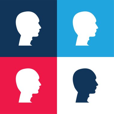 Bald Man Head blue and red four color minimal icon set clipart