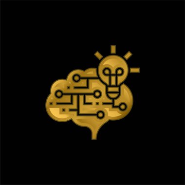 Beyin altın kaplamalı metalik simge veya logo vektörü