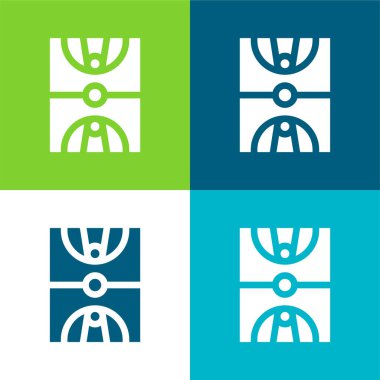 Basketbol sahası Düz 4 renk minimal simgesi seti