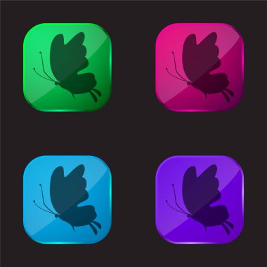 Güzel Kelebek Silueti dört renkli cam düğme simgesi