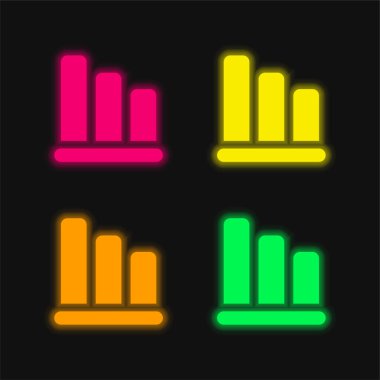 Bars Of Descending Graphic four color glowing neon vector icon clipart