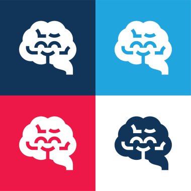 Beyin mavisi ve kırmızı dört renk minimal simge kümesi