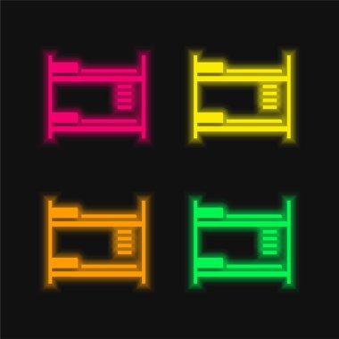 Yatak dört renk parlayan neon vektör simgesi
