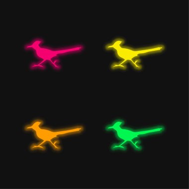 Bird Roadrunner Shape four color glowing neon vector icon clipart