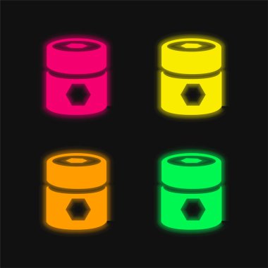 Barrel With Pentagons four color glowing neon vector icon clipart
