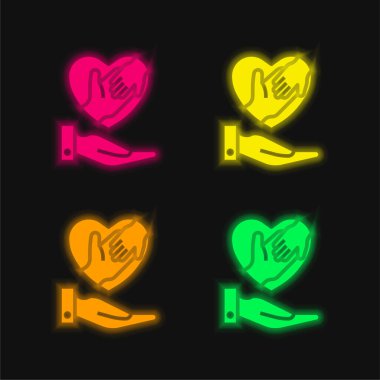 Evlat edinme dört renk parlayan neon vektör simgesi