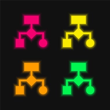 Algoritma dört renk parlayan neon vektör simgesi