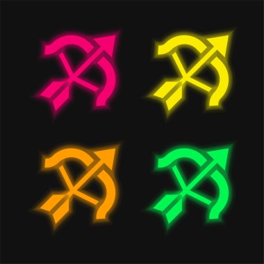 Archery four color glowing neon vector icon clipart