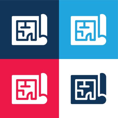 Mavi ve kırmızı dört renk minimal simgesi seti