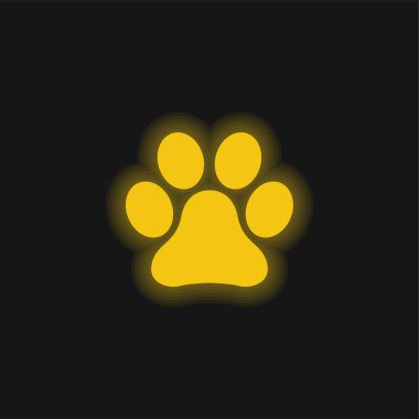 Animal Paw Print yellow glowing neon icon clipart