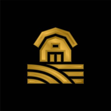 Ahır altın kaplama metalik simge veya logo vektörü