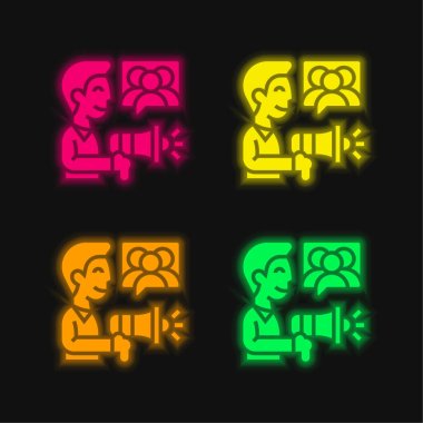 Advertising four color glowing neon vector icon clipart