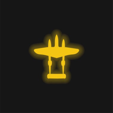 Siyah Uçak Şekli Sarı Parlak Neon Simgesi