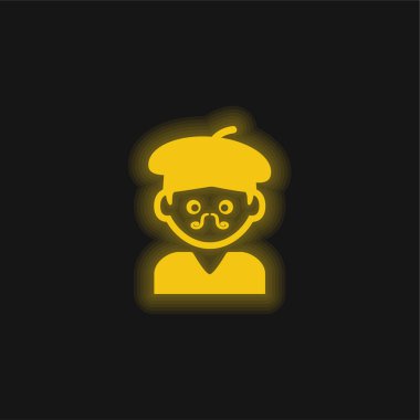 Şapkalı ve Bıyıklı Bohem Sanatçı Sarı Parlayan neon ikonu