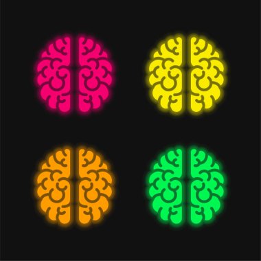 Beyin dört renk parlayan neon vektör simgesi