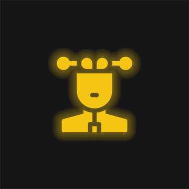 Yapay Zeka sarı parlak neon simgesi