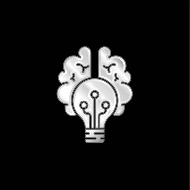 Brain silver plated metallic icon clipart
