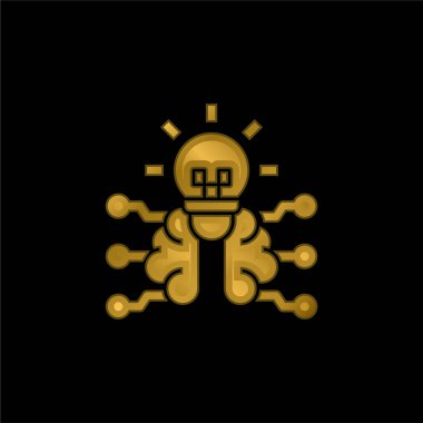 Beyin altın kaplamalı metalik simge veya logo vektörü