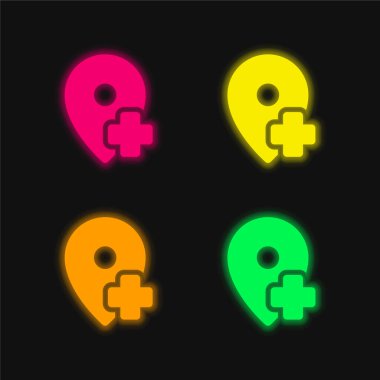 Konum dört renk parlayan neon vektör simgesi ekle