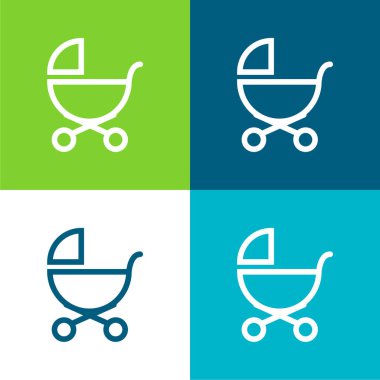 Yan Görünümün Bebek Arabası Ana Hattı Düz Düz 4 renk minimal simgesi