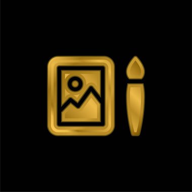Sanat altın kaplamalı metalik simge veya logo vektörü