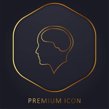 Brain Inside Human Head golden line premium logo or icon clipart