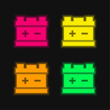 Pil dört renk parlayan neon vektör simgesi