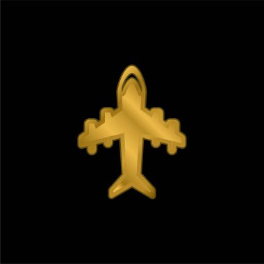 Dört adet altın kaplama metalik simge veya logo vektörlü uçak