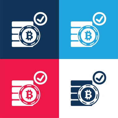 Bitcoin Sembolü kabul et mavi ve kırmızı dört renk minimal simgesi kümesi