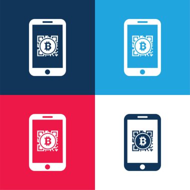 Bitcoin Qr Code On Mobile Phone Screen blue and red four color minimal icon set clipart