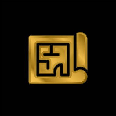 Mimari altın kaplama metalik simge veya logo vektörü