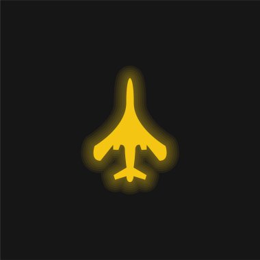 Siyah Siluet 'in Üst ya da Alt Görünümü Sarı Parlak Neon Simgesi