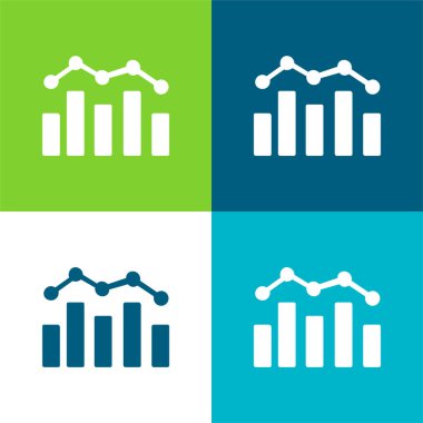 Bar Chart And Polyline Flat four color minimal icon set clipart