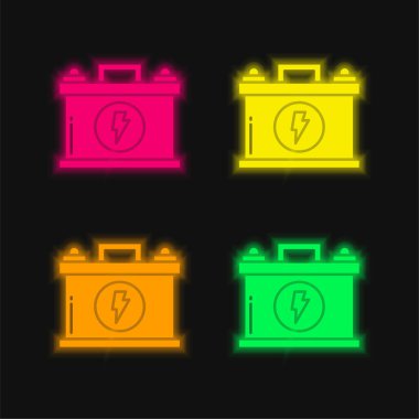 Pil dört renk parlayan neon vektör simgesi
