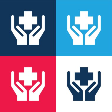 Benefits blue and red four color minimal icon set clipart