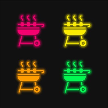 Barbekü dört renk parlayan neon vektör simgesi