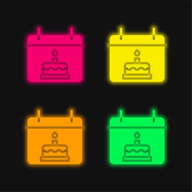 Doğum günü dört renk parlayan neon vektör simgesi