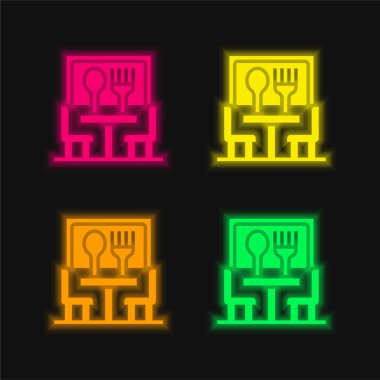 Bistro dört renk parlayan neon vektör simgesi