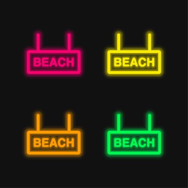 Beach Signal four color glowing neon vector icon clipart
