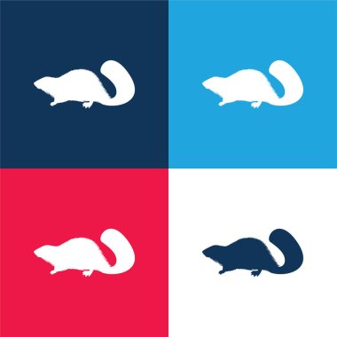 Kunduz memeli hayvan şekli mavi ve kırmızı dört renk simgesi seti